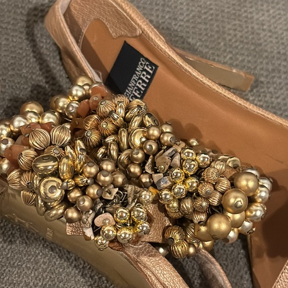 Auth Gianfranco Ferre Scarpa Donna Strappy Heels Rose Gold Embellished Anklets - Picture 12 of 14